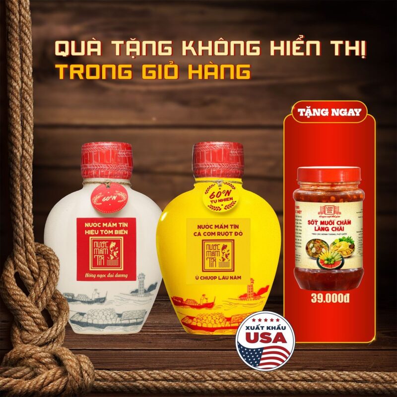 Combo 2 bình gốm nước mắm Tĩn tôm biển 60N và cá cơm ruột đỏ 60N 500ml làm quà Tết