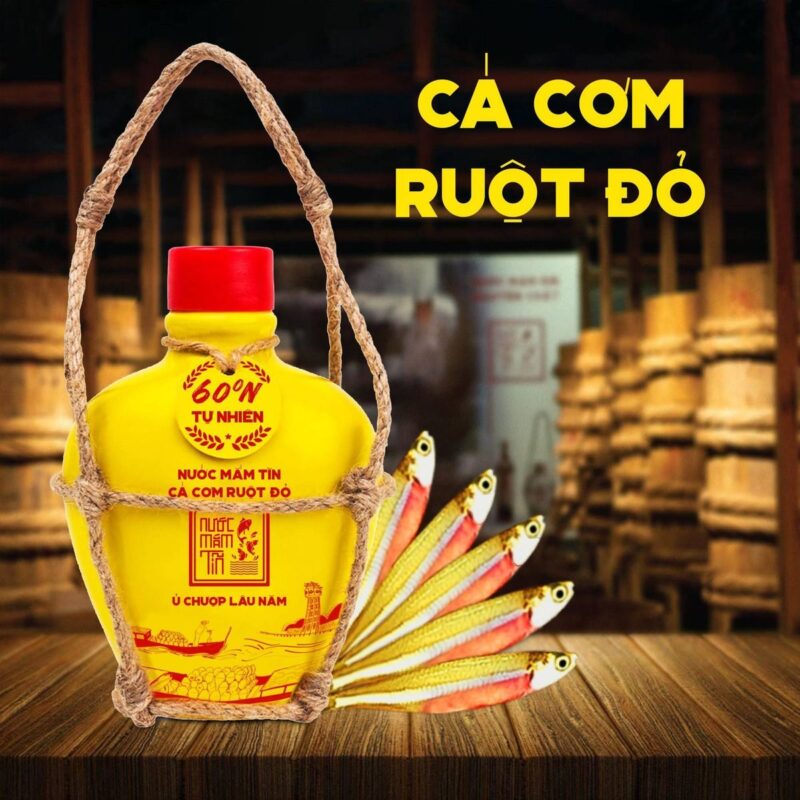 Bình gốm nước mắm Tĩn cá cơm ruột đỏ 60N 250ml