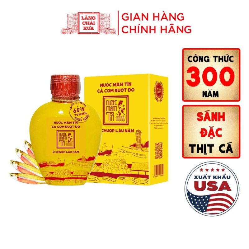 Bình gốm nước mắm Tĩn cá cơm ruột đỏ 60N 500ml kèm hộp giấy vàng