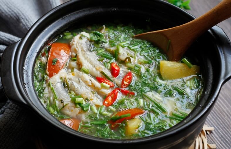 cách làm món canh rau cần cải cúc nấu cá