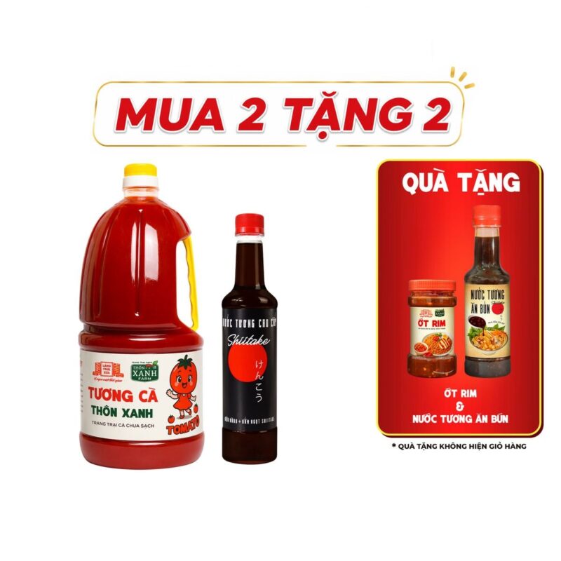 [Tặng Ớt Rim và Nước tương ăn bún] Combo Nước tương Shiitake 525ml và Tương cà 2.2Kg Làng Chài Xưa