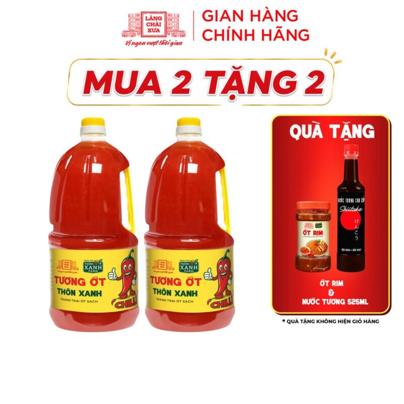 [Tặng Ớt rim & Nước tương 525ml] Combo 2 Tương ớt Làng Chài Xưa 2.2Kg - trang trại ớt sạch