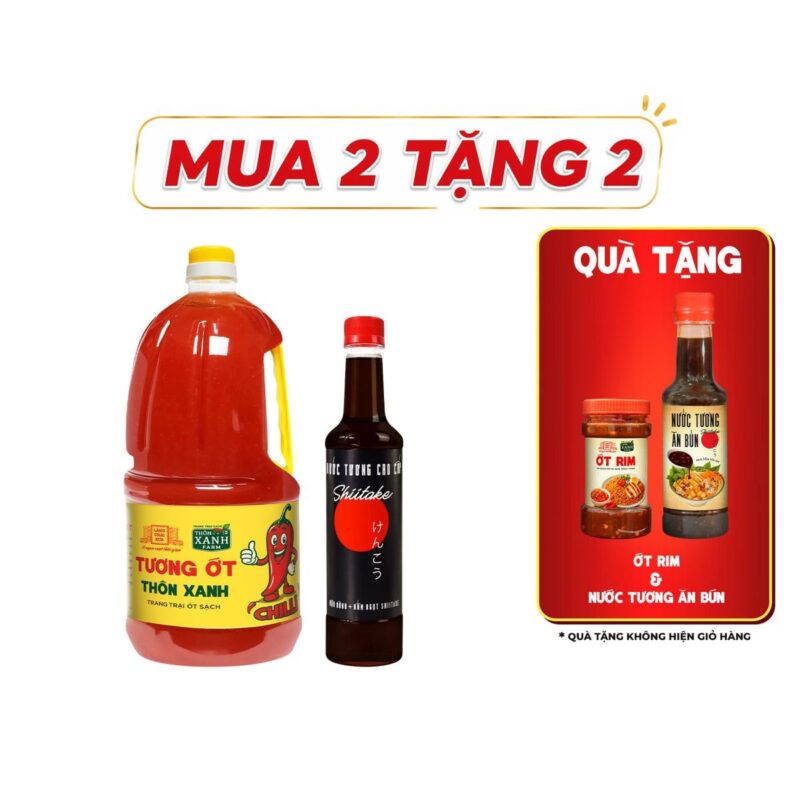 [Tặng Ớt Rim và Nước tương ăn bún] Combo Nước tương Shiitake 525ml và Tương ớt 2.2Kg Làng Chài Xưa