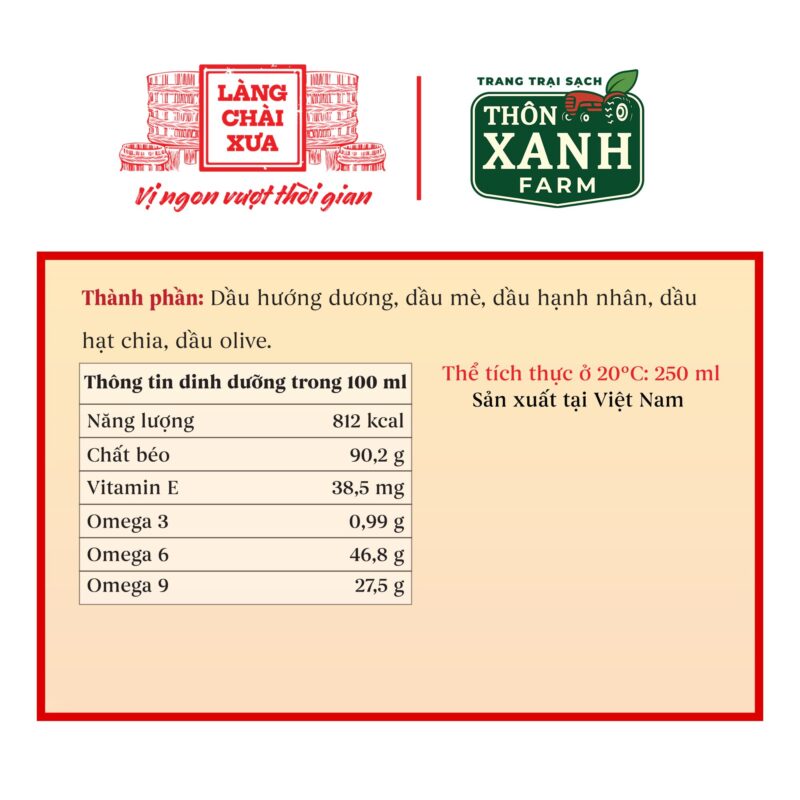 Alternative view of [Chai 250ml] Dầu Chiên Xào Nguyên Chất Cho Bé Ăn Dặm Làng Chài Xưa Chai - Dinh dưỡng từ 5 loại hạt
