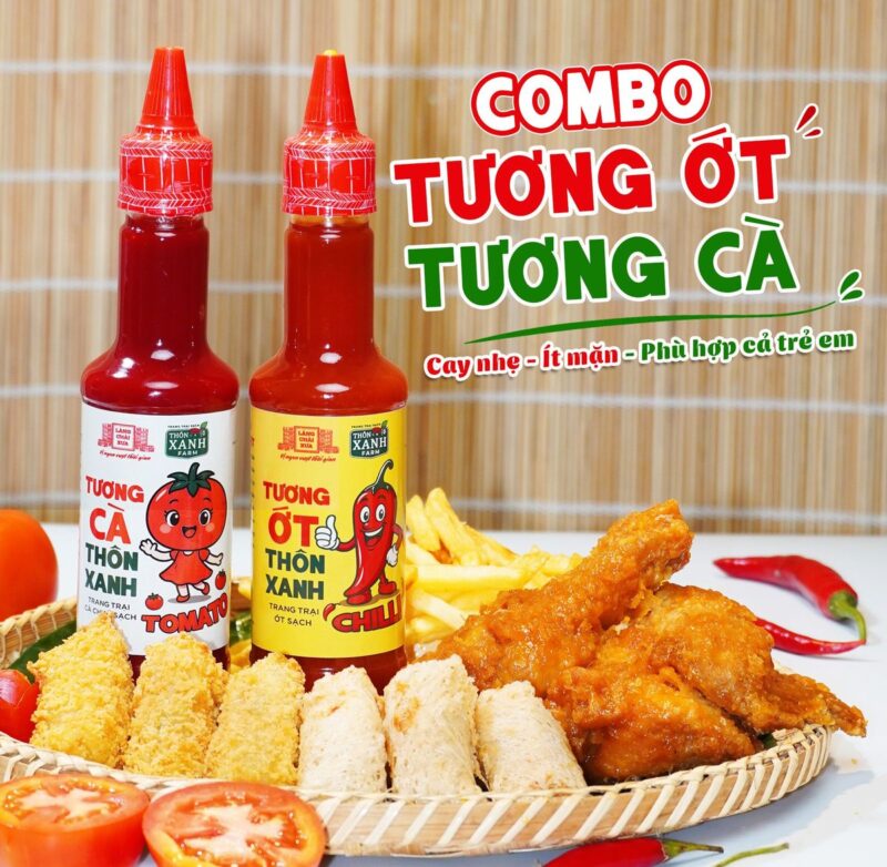 Combo 2 món gồm Tương ớt và Tương cà Thôn Xanh 270g Trang trại ớt/ cà chua sạch - Làng Chài Xưa