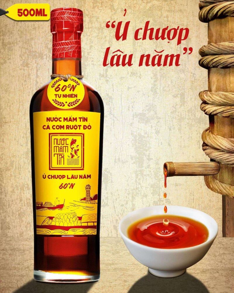 Hộp 2 Chai Nước Mắm Tĩn Cá Cơm Ruột Đỏ 60N 500ml Chai Thủy Tinh - Tặng Sốt Muối Chấm 12 Chai nước mắm Tĩn cá cơm ruột đỏ 60N 500ml ủ chượp lâu năm