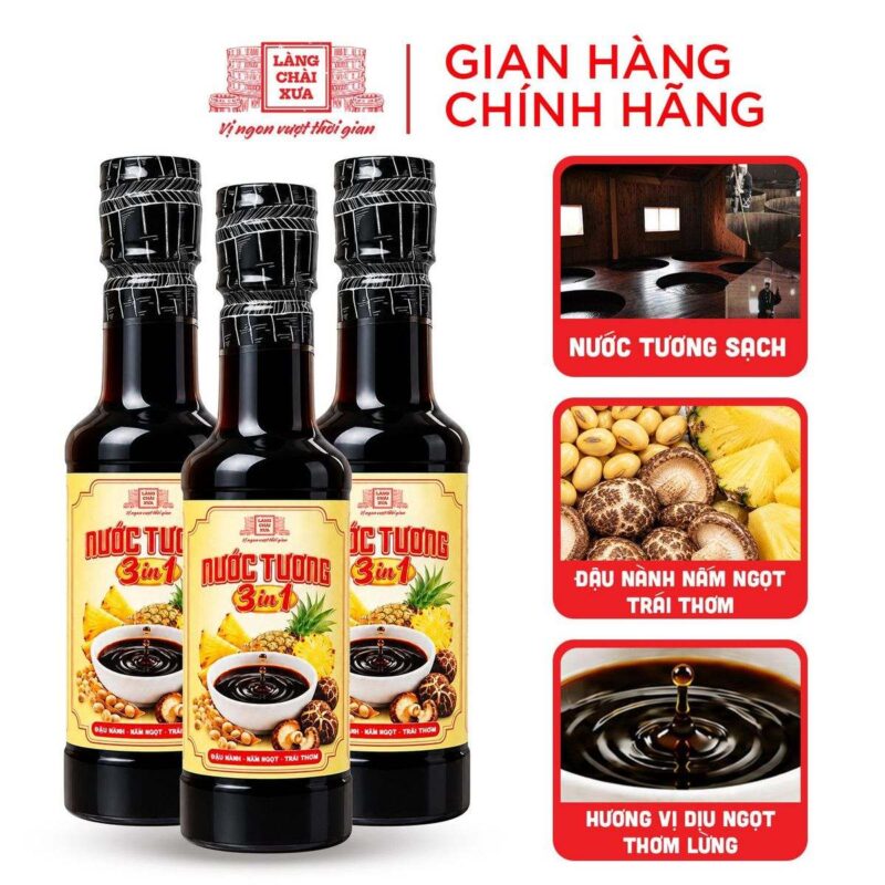 3 chai nước tương 3 trong 1 Làng Chài Xưa 250ml, vị dịu ngọt thơm lừng