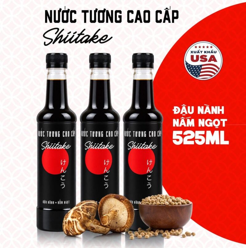 Combo 3 Chai Nước Tương Shiitake Làng Chài Xưa Chai Nhựa 525ml