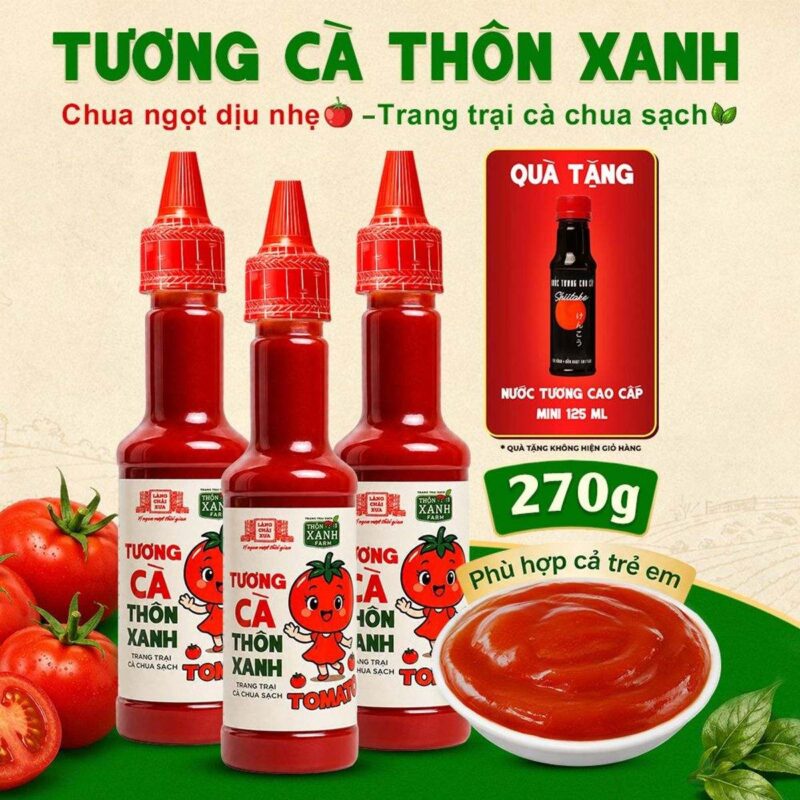 Combo 3 chai tương cà Thôn Xanh 270g tặng nước tương cao cấp 125ml