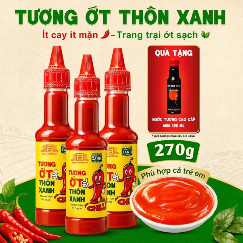 Combo 3 chai tương ớt Thôn Xanh 270g tặng nước tương cao cấp 125ml