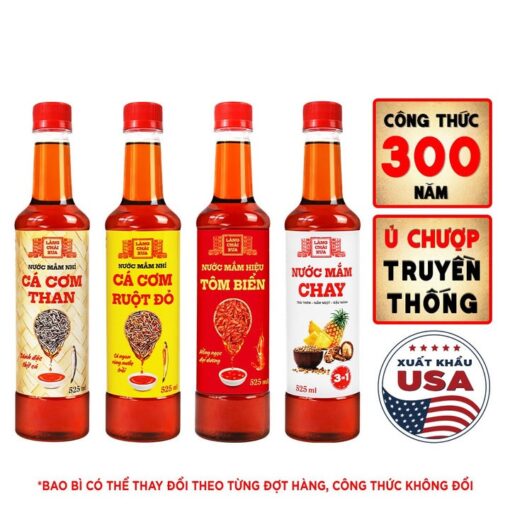 [Combo 4 chai - 4 vị] Nước mắm nhỉ cá cơm than, Tôm biển, Cá cơm vàng ruột đỏ, Chay 3 trong 1 525ml/chai nhựa