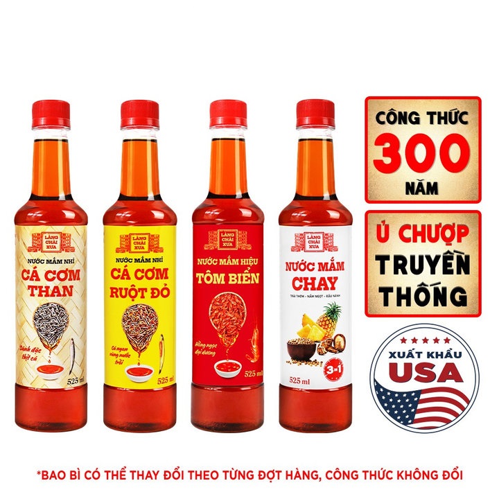 [Combo 4 chai - 4 vị] Nước mắm nhỉ cá cơm than, Tôm biển, Cá cơm vàng ruột đỏ, Chay 3 trong 1 525ml/chai nhựa