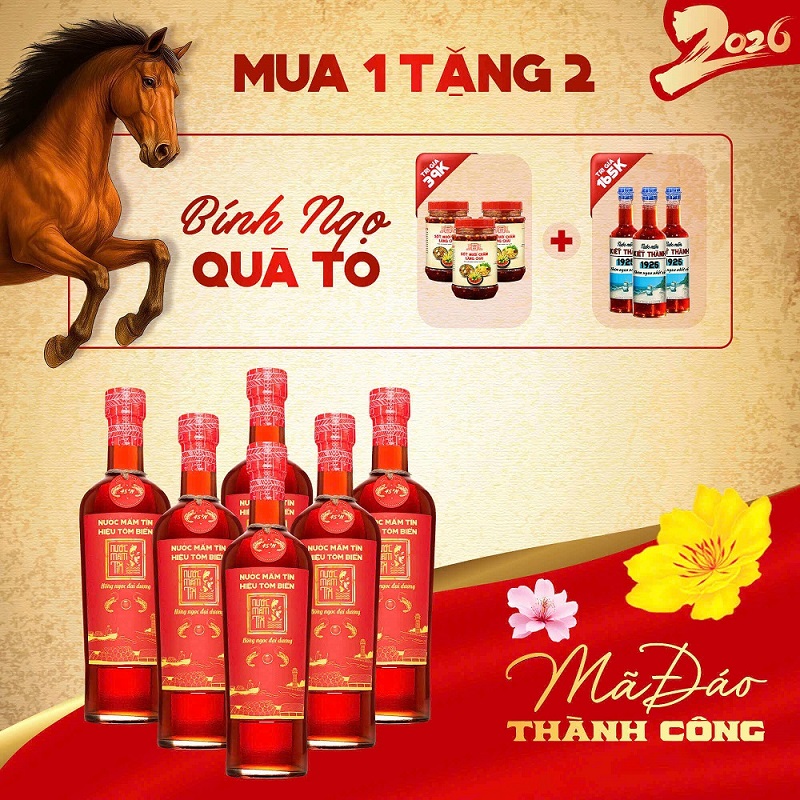 [Tặng Kiết Thành & Sốt Muối Chấm] Thùng 6 Chai Nước Mắm Tĩn Tôm Biển Hồng Ngọc Đại Dương 45N/500ML - Quà Tết 2026