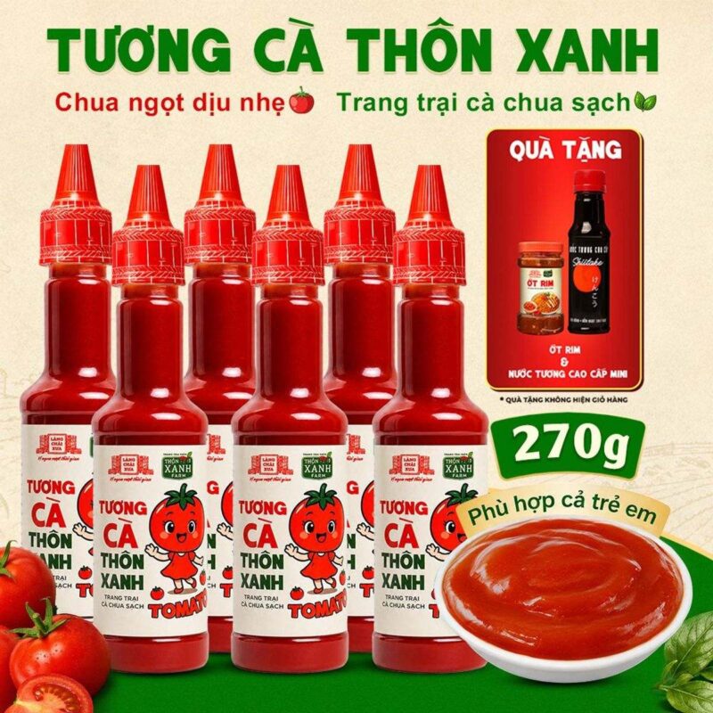 Combo 6 chai tương cà Thôn Xanh 270g tặng ớt rim và nước tương cao cấp 125ml
