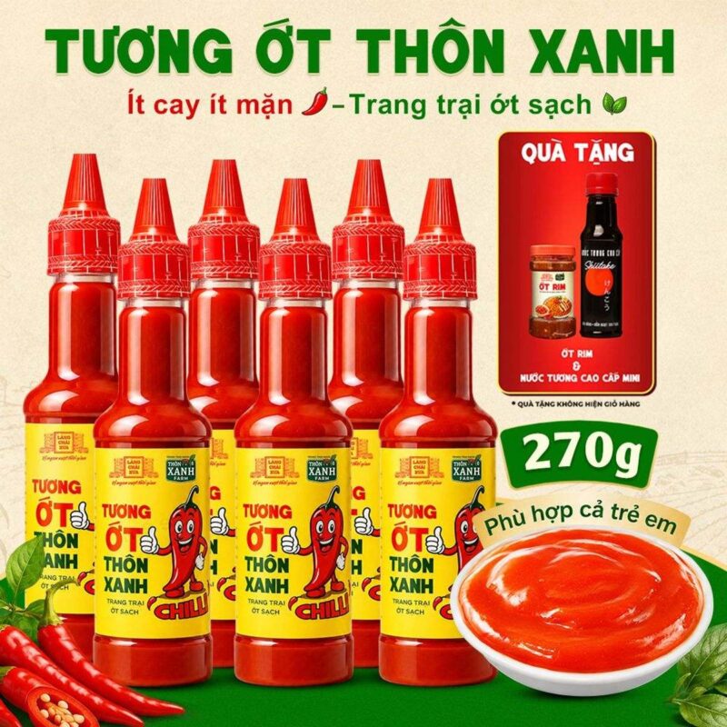 Combo 6 chai tương ớt Thôn Xanh 270g tặng ớt rim và nước tương cao cấp 125ml