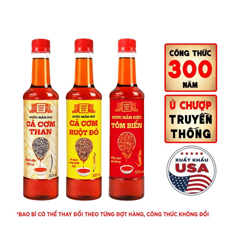 [Combo3 chai - 3 vị] Nước mắm nhỉ cá cơm than, Tôm biển, Cá cơm vàng ruột đỏ 525ml/ chai nhựa