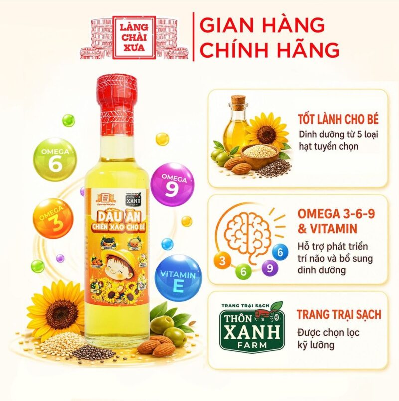 Dầu chiên xào cho bé ăn dặm Thôn Xanh Farm chai 250ml