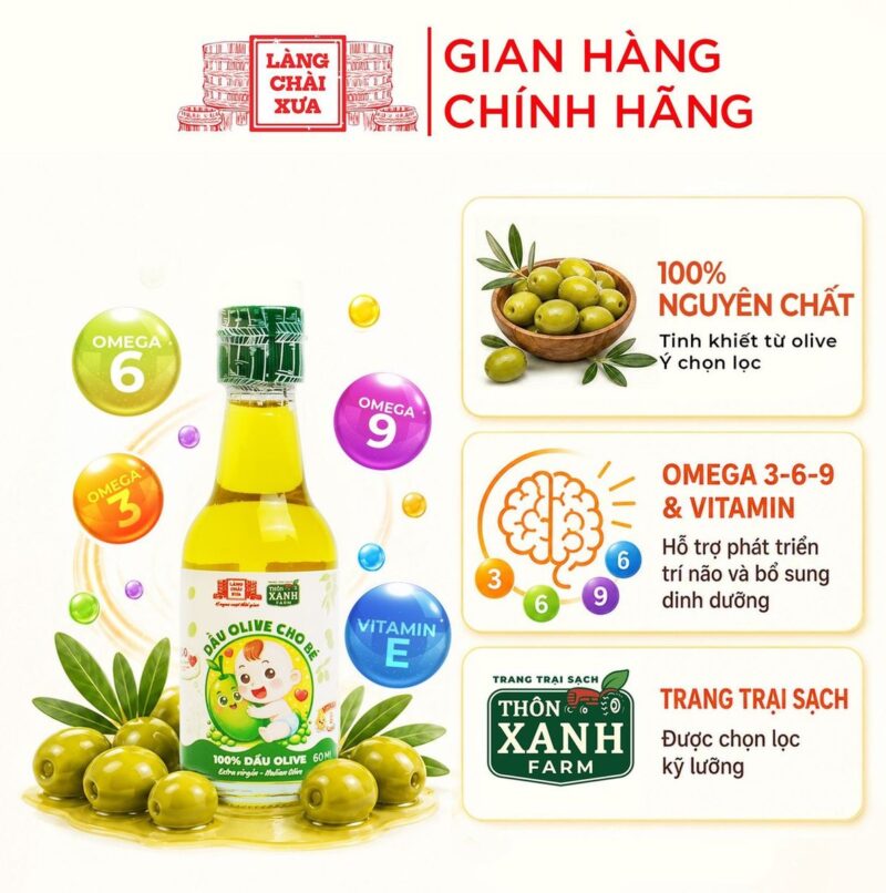 Dầu olive cho bé ăn dặm Thôn Xanh Farm ép lạnh chai 60ml