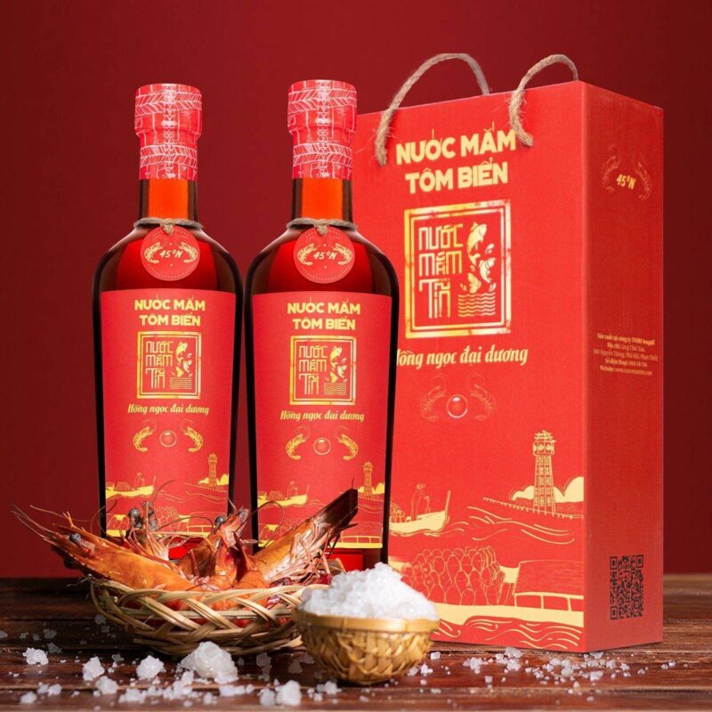 Hộp 2 chai nước mắm Tĩn tôm biển Hồng Ngọc Đại Dương 45N 500ml