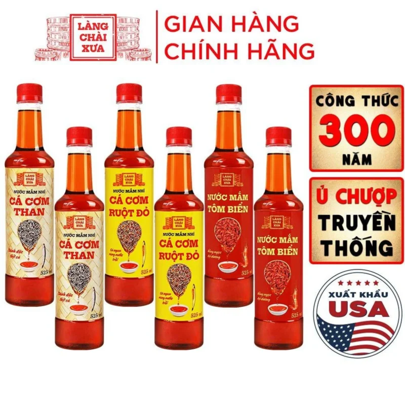 [TẶNG 1 NƯỚC TƯƠNG 125ML] Thùng 6 chai (3 Vị Than - Vàng - Tôm) Nước Mắm Nhỉ Truyền Thống Làng Chài Xưa 525ml/chai nhựa - ảnh 1
