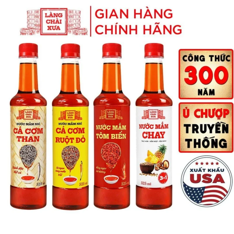[Combo 4 Chai] Nước Mắm Nhỉ Làng Chài Xưa chai nhựa 525ml Cá Cơm Than, Hiệu Tôm Biển, Cá Cơm Ruột Đỏ, Chay 3in1 - ảnh 1