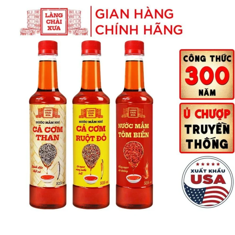 Combo 3 Chai THAN VÀNG TÔM chai nhựa 525ML Nước Mắm Nhỉ Làng Chài Xưa Cá Cơm Than, Tôm Biển, Cá Cơm Ruột Đỏ - ảnh 1