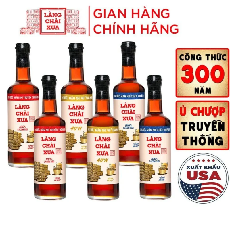 [TẶNG NƯỚC TƯƠNG 125ML] Thùng 6 chai 2XANH 2ĐỎ 2VÀNG CHAI THUỶ TINH 500ML Nước mắm nhỉ Làng Chài Xưa - ảnh 1