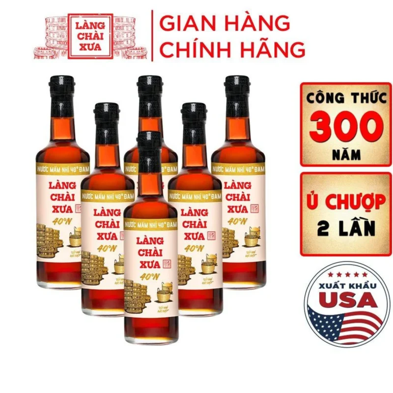 [TẶNG NƯỚC TƯƠNG 125ML] THÙNG 6 CHAI Nước mắm nhỉ nhãn vàng truyền thống 40 độ đạm Làng Chài Xưa chai thủy tinh 500ml - ảnh 1