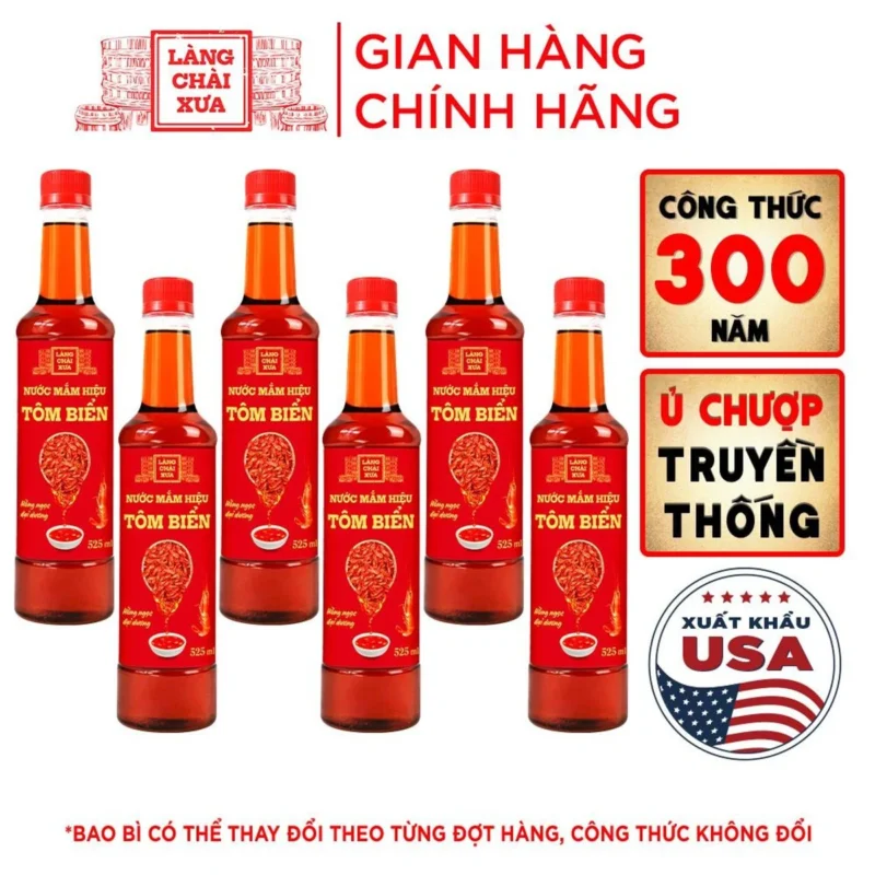 [TẶNG 1 NƯỚC TƯƠNG 125ML] THÙNG 6 CHAI Nước mắm hiệu tôm biển Làng Chài Xưa 525ml Hồng Ngọc Đại Dương 300 năm truyền thống - ảnh 1