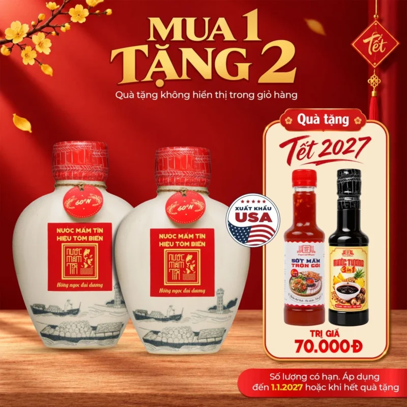 [Tặng Sốt trộn gỏi và Nước tương 3in1] COMBO 2 BÌNH GỐM Nước mắm Hiệu Tôm Biển Truyền Thống CAO CẤP 60N đạm - Nước mắm Tĩn - 500ml/bình Thơm Ngon Hảo Hạng - ảnh 1