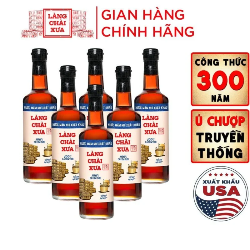 [TẶNG NƯỚC TƯƠNG 125ML] Thùng 6 chai nước mắm nhỉ xuất khẩu nhãn xanh vị dịu nhẹ Làng Chài Xưa 500ml/chai - ảnh 1
