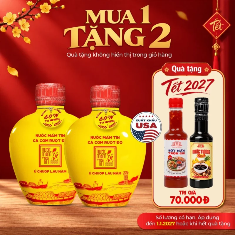 [Tặng Sốt trộn gỏi và Nước tương 3in1] COMBO 02 BÌNH GỐM 60N 250ML/BÌNH Nước Mắm Tĩn cá cơm ruột đỏ độ đạm rin nguyên chất ủ chượp lâu năm - ảnh 1
