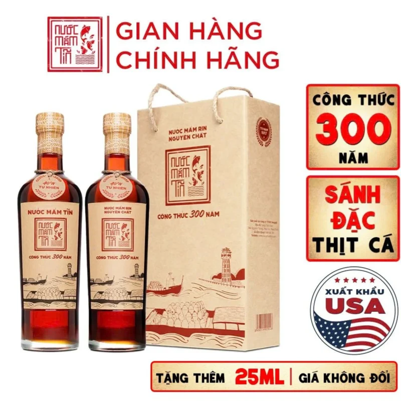 [Hộp 2 Chai] Nước Mắm Tĩn Nhãn Đỏ Độ Đạm 40N Chai Thủy Tinh 525ml Rin Nguyên Chất Truyền Thống Sạch Không Chất Bảo Quản - ảnh 1