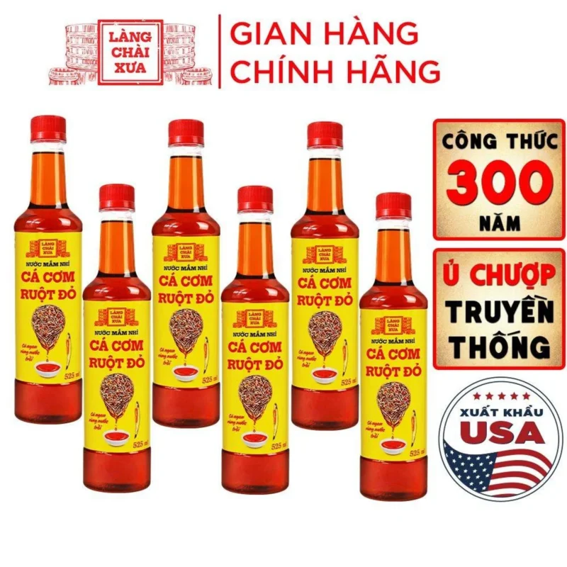 [TẶNG 1 NƯỚC TƯƠNG 125ML] Thùng 6 chai Nước mắm nhỉ cá cơm ruột đỏ Làng Chài Xưa 525ml - cá ngon vùng nước trồi - ảnh 1