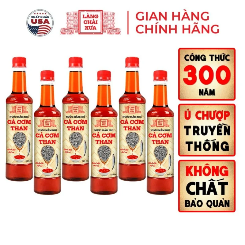 [TẶNG 1 NƯỚC TƯƠNG 125ML] THÙNG 6 CHAI Nước mắm nhỉ cá cơm than Làng Chài Xưa chai nhựa cao cấp 525ml - ảnh 1