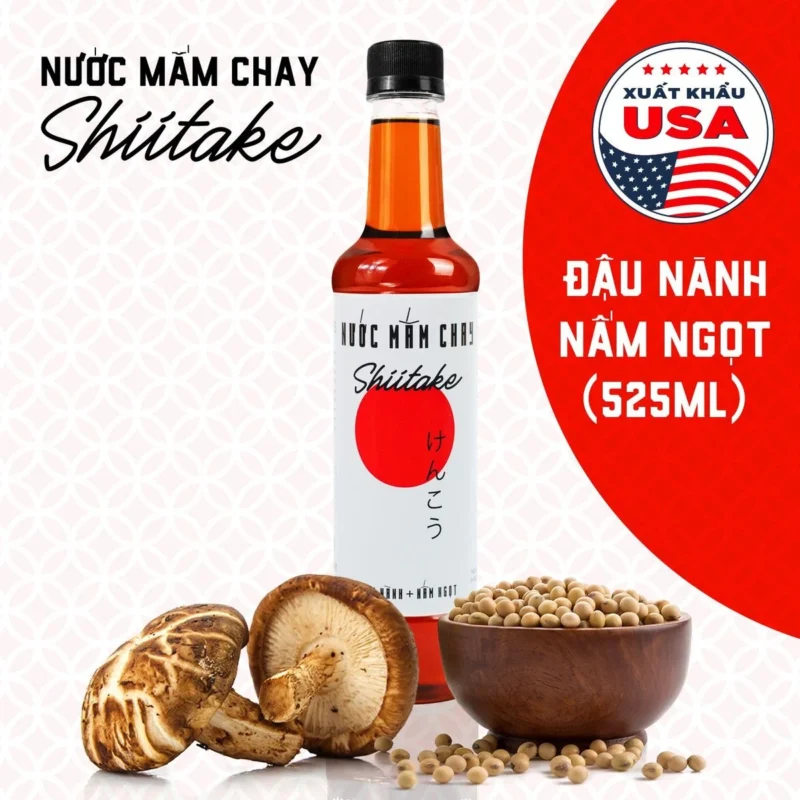 [525ml] Nước mắm chay cao cấp Shiitake ủ chượp từ đậu nành, nấm ngọt và trái thơm, chai nhựa 525ml/chai - ảnh 1