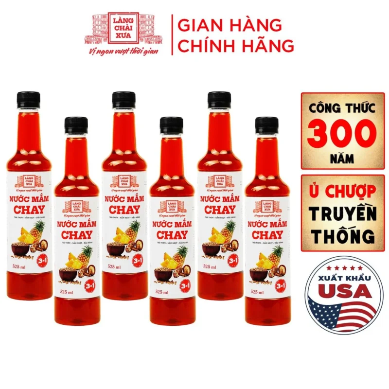 [TẶNG 1 NƯỚC TƯƠNG 125ML] Thùng 6 chai nước mắm CHAY 3 trong 1 Làng Chài Xưa chai nhựa 525ml - ảnh 1