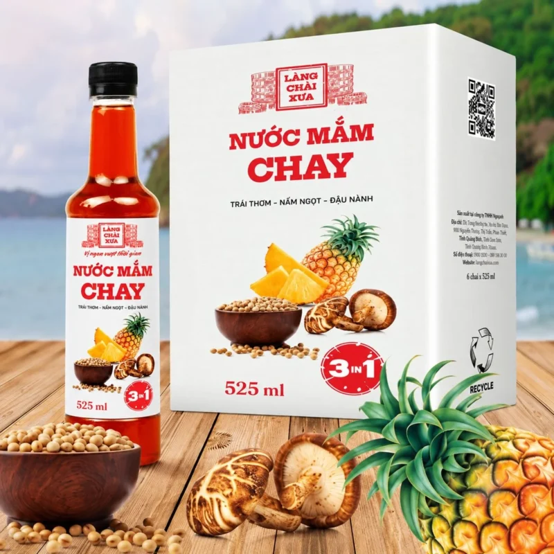 [TẶNG 1 NƯỚC TƯƠNG 125ML] Thùng 6 chai nước mắm CHAY 3 trong 1 Làng Chài Xưa chai nhựa 525ml - ảnh 3