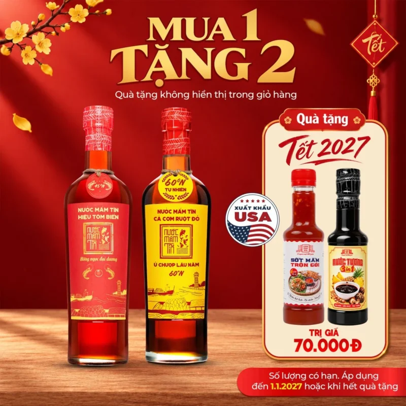 [Tặng Sốt trộn gỏi và Nước tương 3in1] Combo Hiệu Tôm Biển 45N 500ml và Cá Cơm Ruột Đỏ 60N 500ml Nước mắm Tĩn - ảnh 1