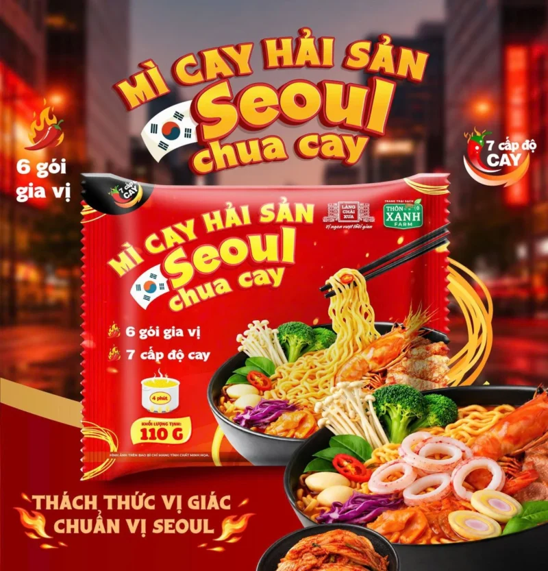 Mì Cay Seoul Hải Sản Chua Cay 7 Cấp Độ Cay 6 Gói Gia Vị Làng Chài Xưa - ảnh 1