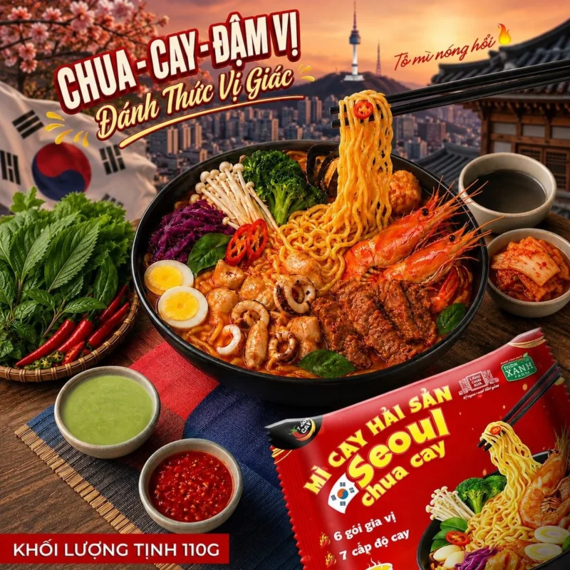 HỘP 10 GÓI TẶNG 2 – Mì Cay Hải Sản Seoul Chua Cay 7 Cấp Độ 6 Gói Gia Vị LCX 19 Mì Cay Seoul Hải Sản Chua Cay 7 Cấp Độ Cay 6 Gói Gia Vị Làng Chài Xưa - ảnh 10