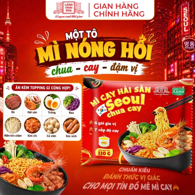 HỘP 10 GÓI TẶNG 2 – Mì Cay Hải Sản Seoul Chua Cay 7 Cấp Độ 6 Gói Gia Vị LCX 15 Mì Cay Seoul Hải Sản Chua Cay 7 Cấp Độ Cay 6 Gói Gia Vị Làng Chài Xưa - ảnh 7