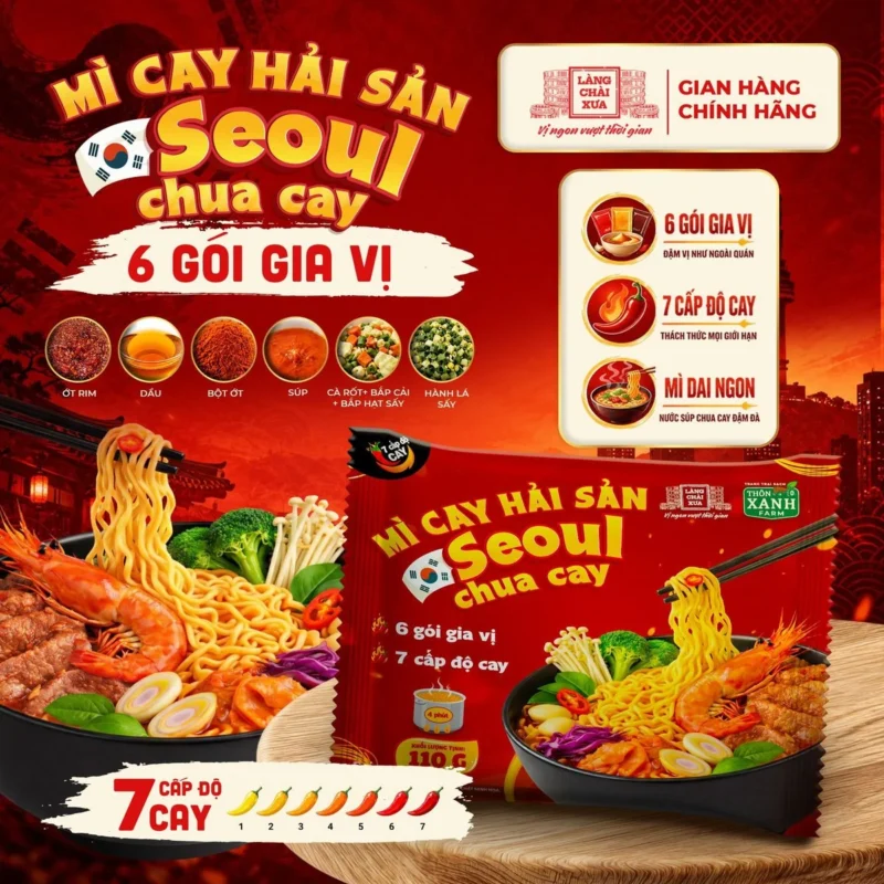 HỘP 10 GÓI TẶNG 2 – Mì Cay Hải Sản Seoul Chua Cay 7 Cấp Độ 6 Gói Gia Vị LCX 13 Mì Cay Seoul Hải Sản Chua Cay 7 Cấp Độ Cay 6 Gói Gia Vị Làng Chài Xưa - ảnh 9