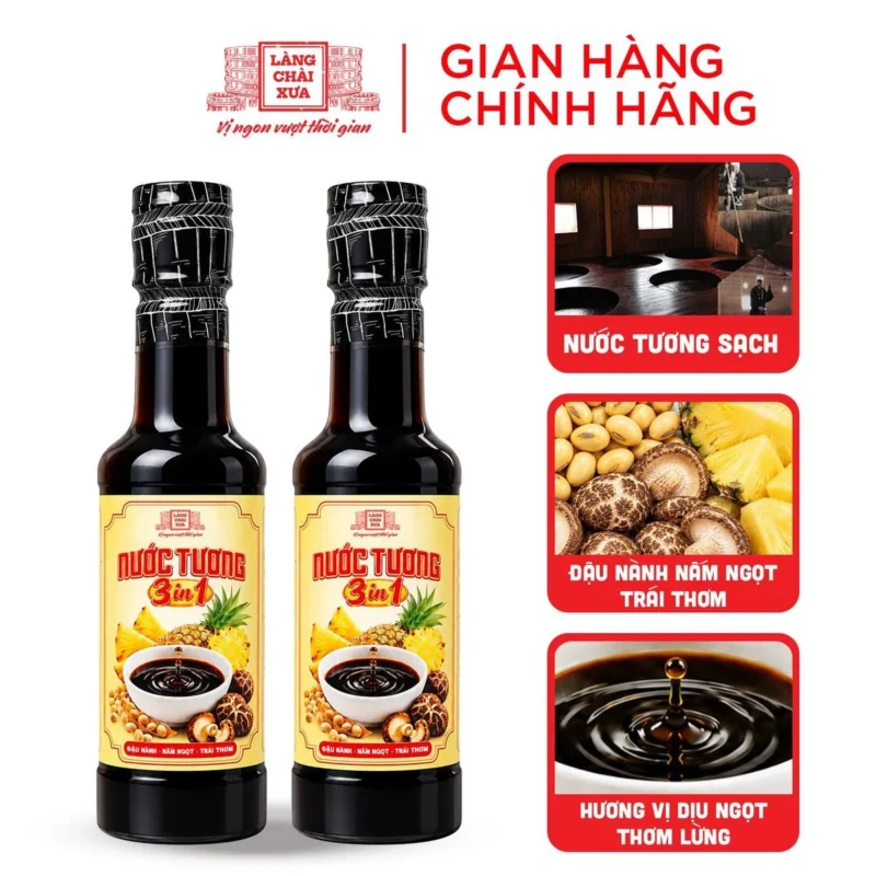 [Combo 2 chai] Nước tương 3 trong 1 Làng Chài Xưa từ trái thơm nấm ngọt và đậu nành chai nhựa 250ml - ảnh sản phẩm