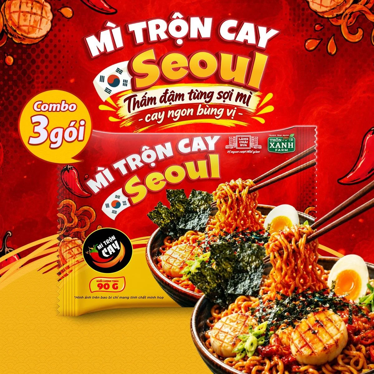Combo 10 Gói Mì Trộn Cay Seoul Làng Chài Xưa 90g 1 Combo 3 Gói Mì Trộn Cay Seoul 90g - Thấm đậm từng sợi mì cay thơm bùng vị Làng Chài Xưa - ảnh sản phẩm