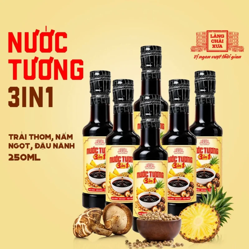 [Tặng nước tương Shiitake 125ml] Combo 6 chai Nước tương 3 trong 1 Làng Chài Xưa từ trái thơm nấm ngọt và đậu nành chai nhựa 250ml - ảnh sản phẩm