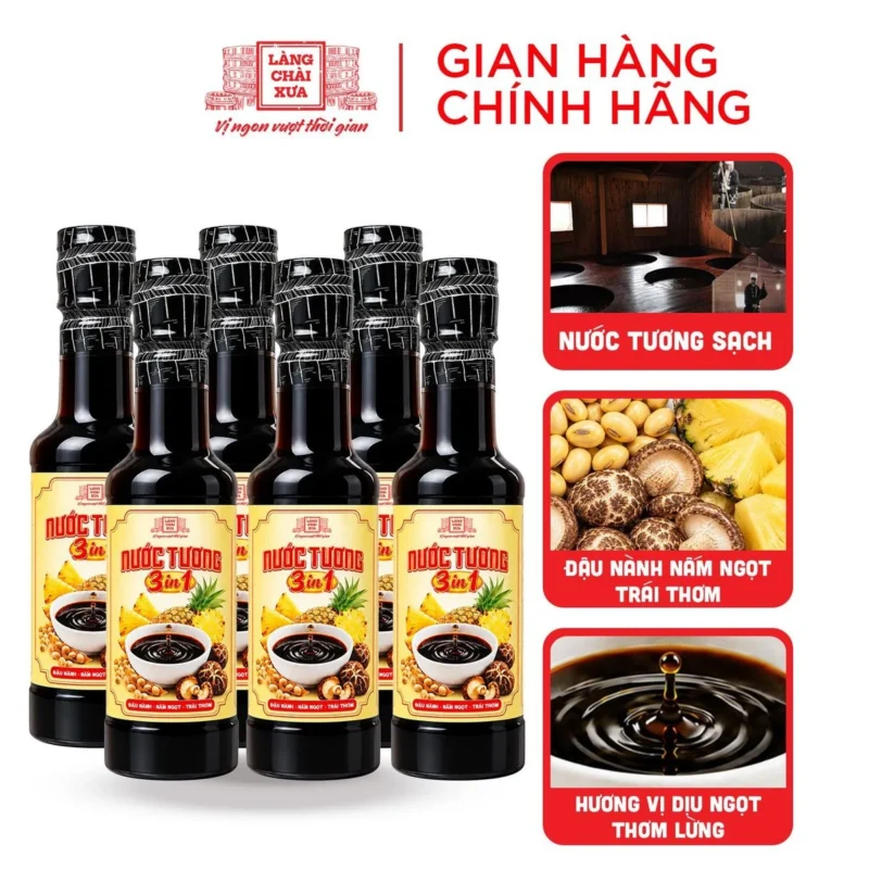 [Tặng nước tương Shiitake 125ml] Combo 6 chai Nước tương 3 trong 1 Làng Chài Xưa từ trái thơm nấm ngọt và đậu nành chai nhựa 250ml - ảnh sản phẩm