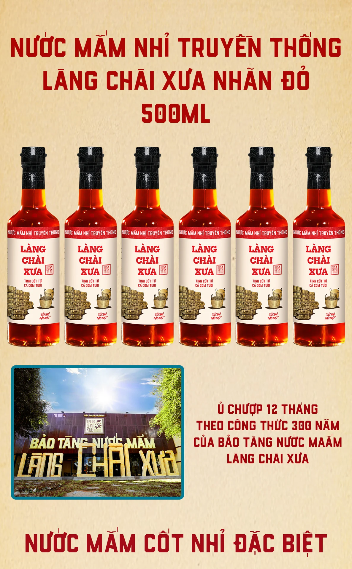 [Thùng 6 chai 500ml] Nước mắm nhỉ Làng Chài Xưa nhãn đỏ vị đậm đà gu ông bà xưa độ đạm 30N