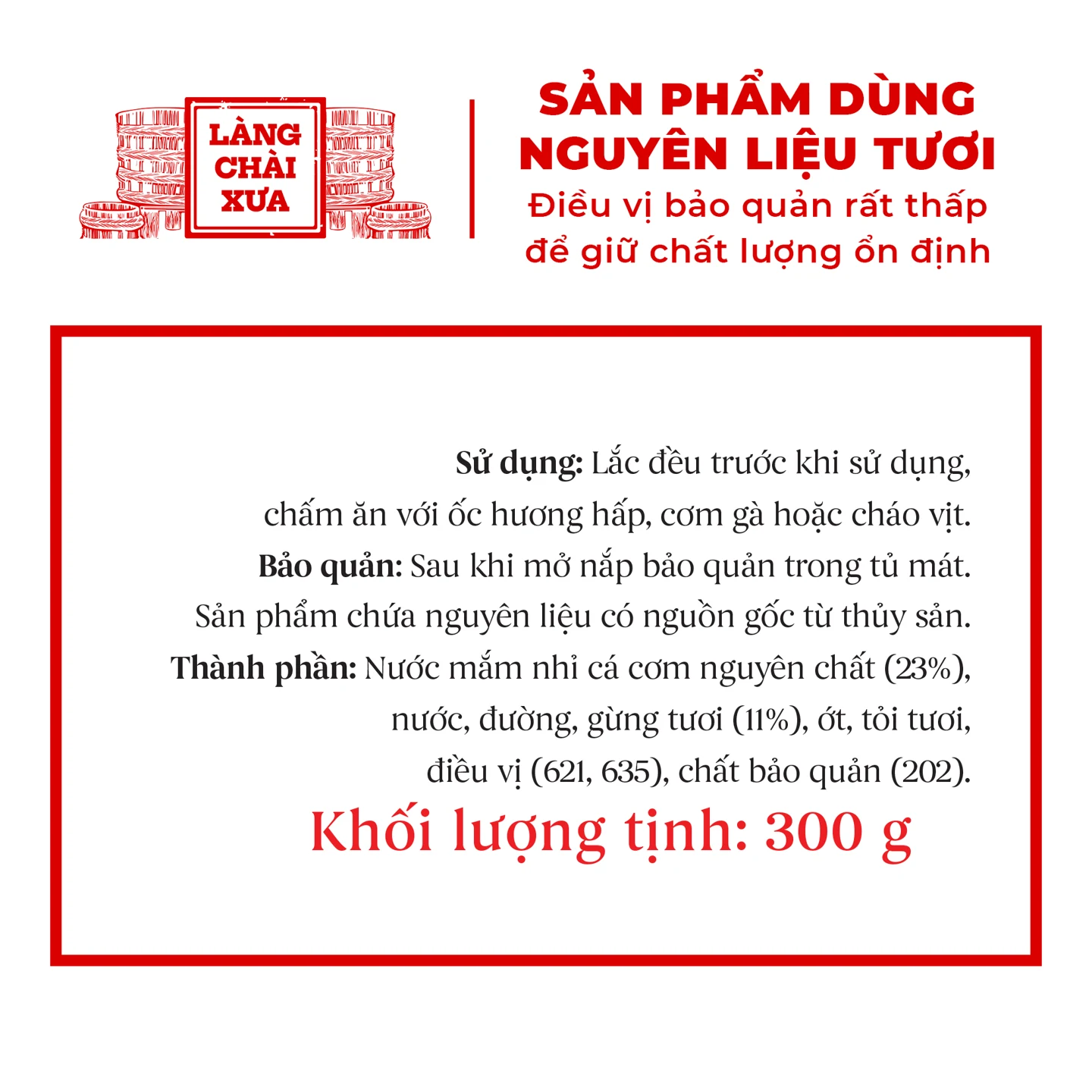 [Combo 4 Chai] Nước Mắm Gừng Tỏi Ớt 300g - Làng Chài Xưa