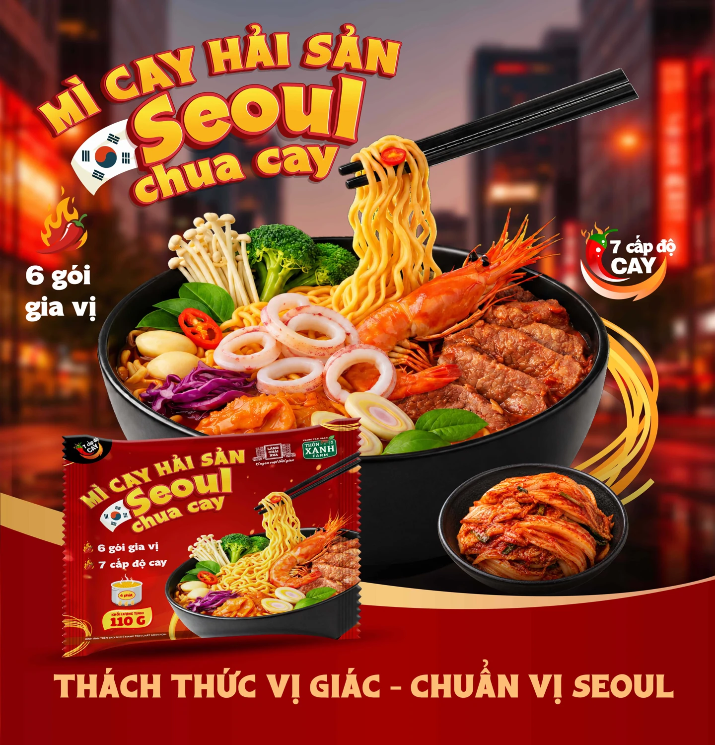 Combo 3 Mì Trộn Cay và 3 Mì Nước Seoul Làng Chài Xưa